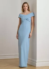 Crepe Off-the-Shoulder Gown