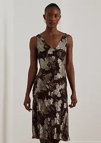 Women's Floral Metallic Jacquard V-Neck Sleeveless Dress