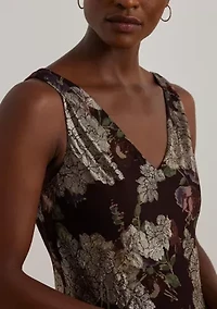 Women's Floral Metallic Jacquard V-Neck Sleeveless Dress