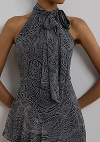 Paisley Belted Georgette Tiered Gown