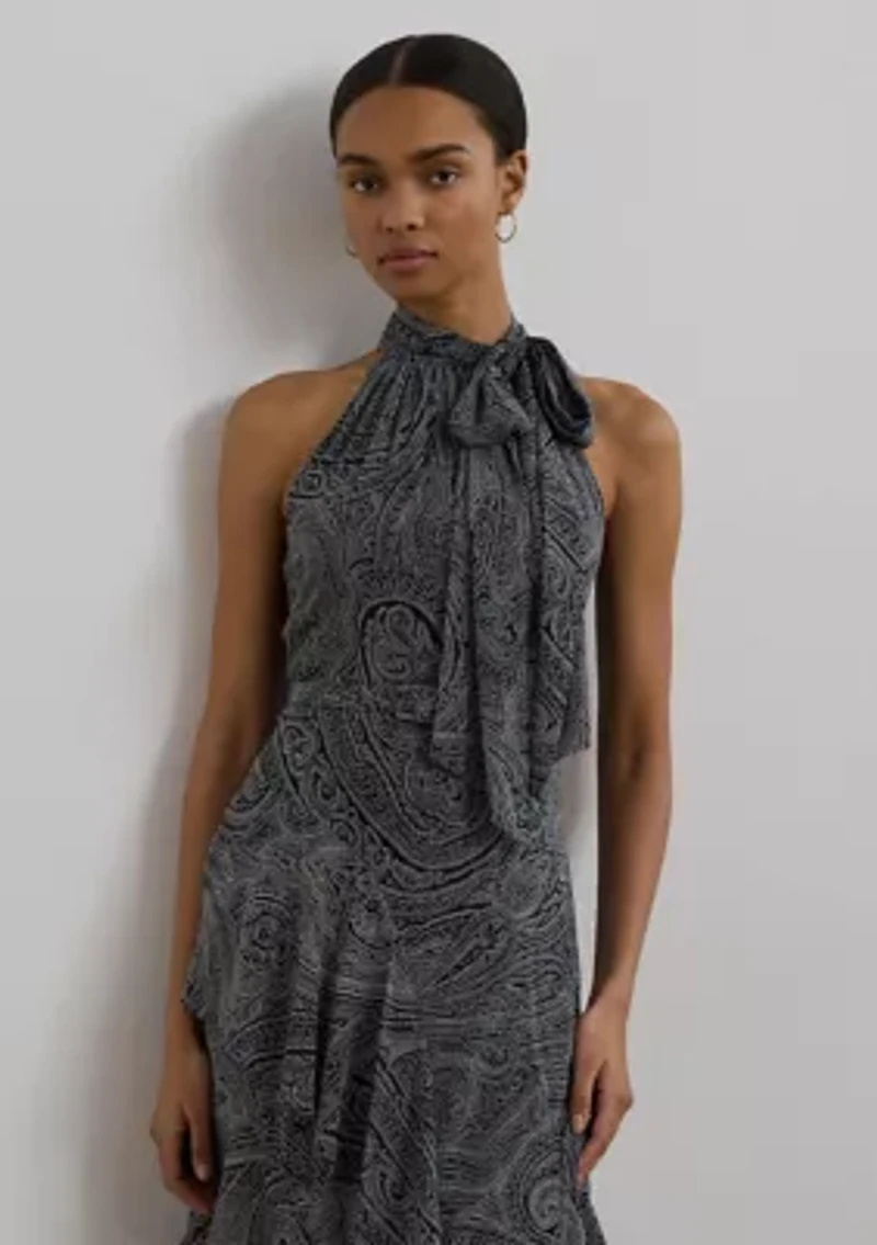 Paisley Belted Georgette Tiered Gown
