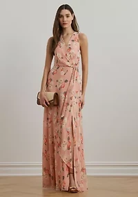 Floral Ruffle Trim Georgette Gown