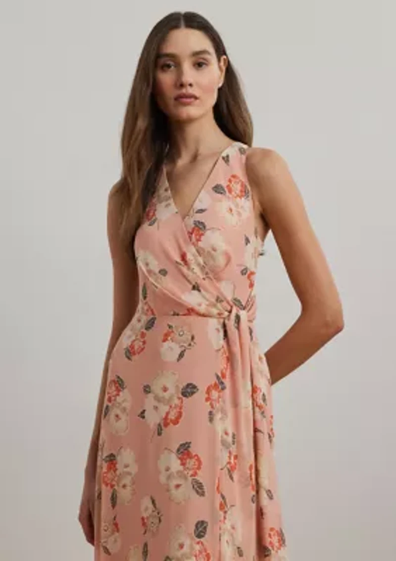 Floral Ruffle Trim Georgette Gown