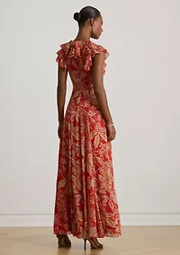 Women's Floral Belted Crinkle Georgette Gown
