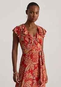 Women's Floral Belted Crinkle Georgette Gown