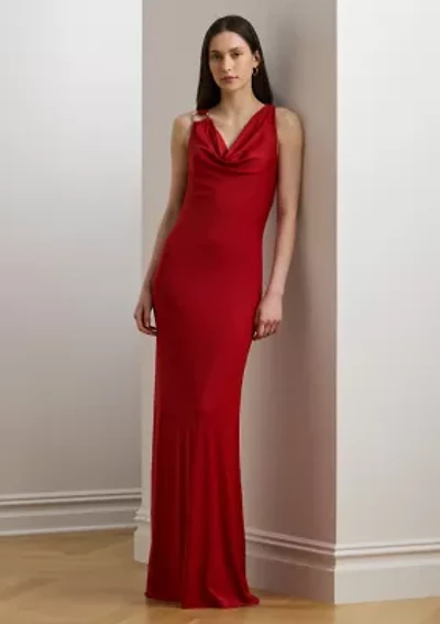 Ring Trim Jersey Cowl Neck Gown