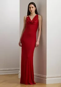 Ring Trim Jersey Cowl Neck Gown