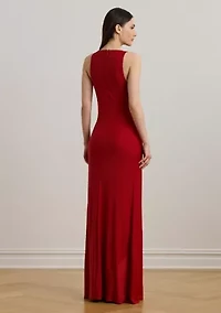 Ring Trim Jersey Cowl Neck Gown