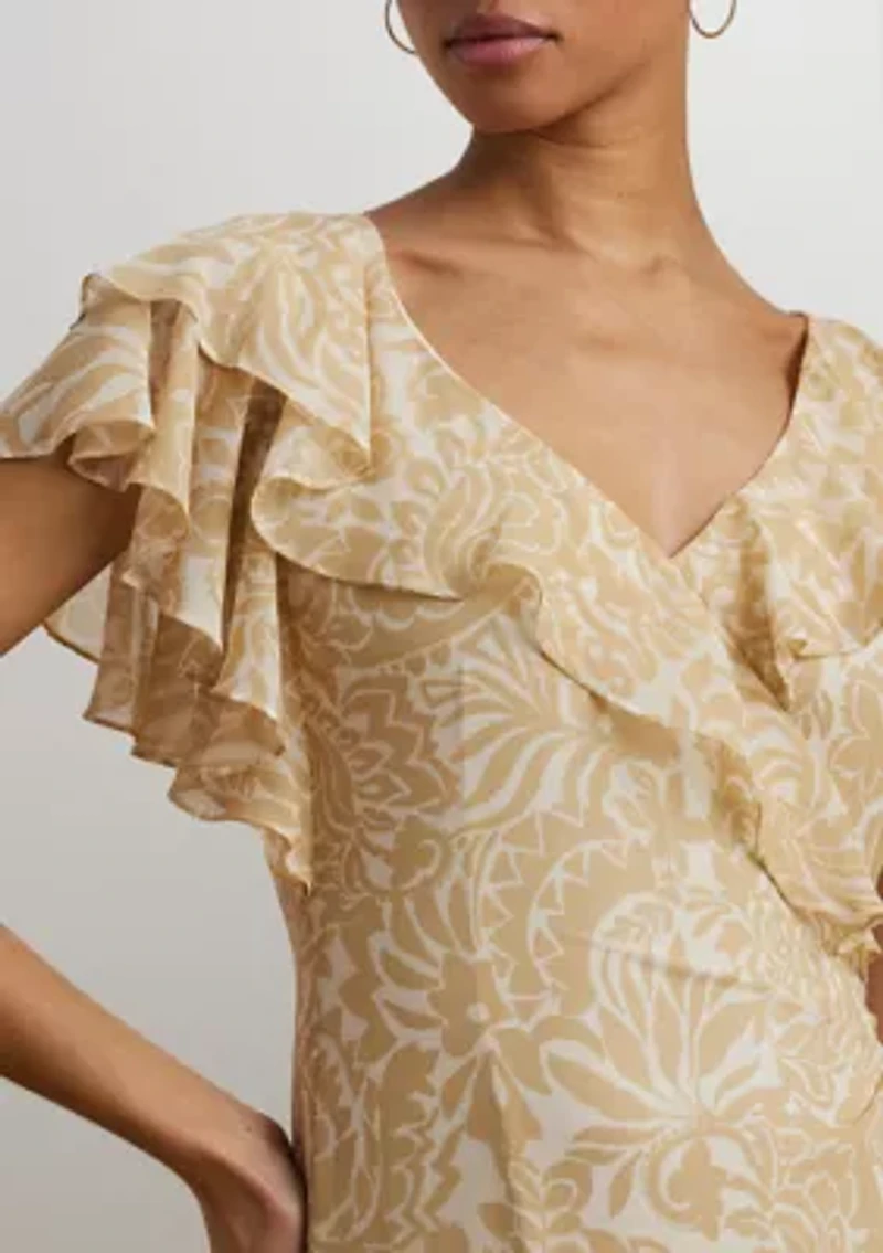 Floral Ruffle Trim Georgette Gown