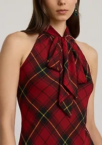 Women's Plaid Georgette Tiered Tie-Neck Gown