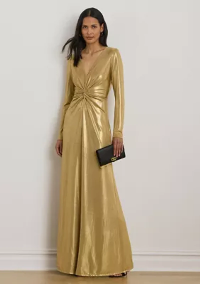 Women's Metallic Jersey Twist-Front Gown