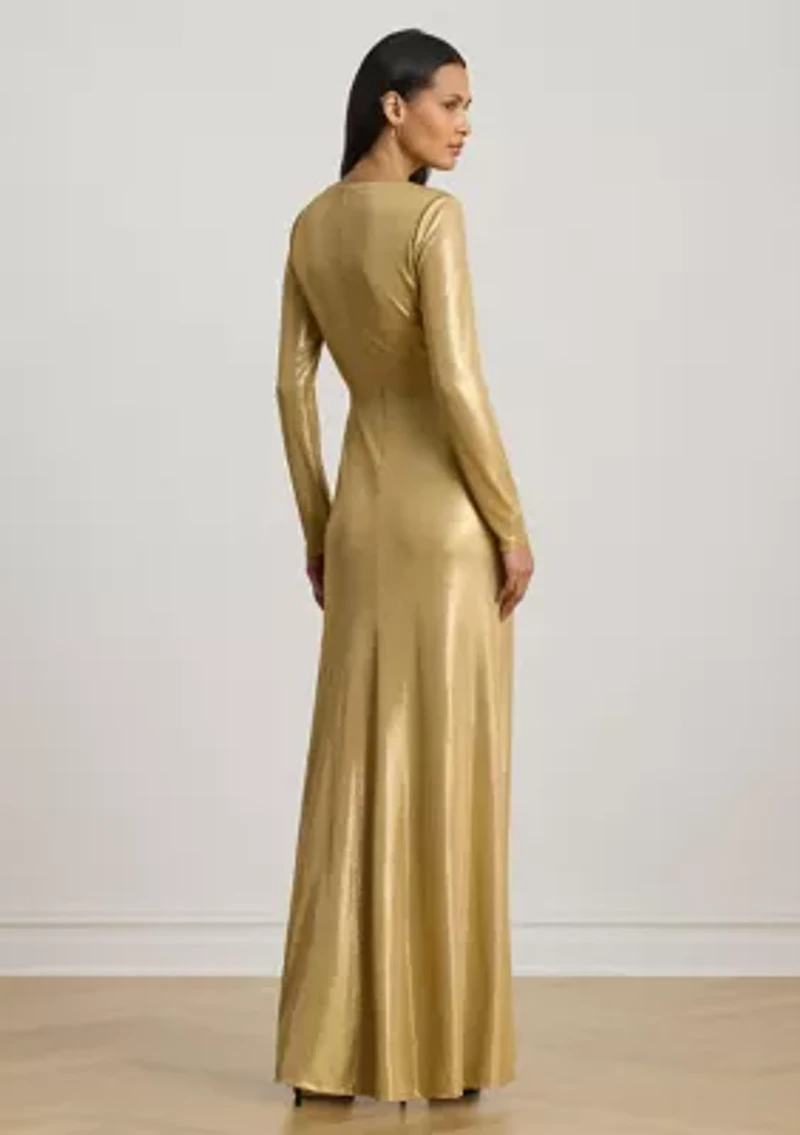 Women's Metallic Jersey Twist-Front Gown