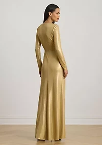 Women's Metallic Jersey Twist-Front Gown