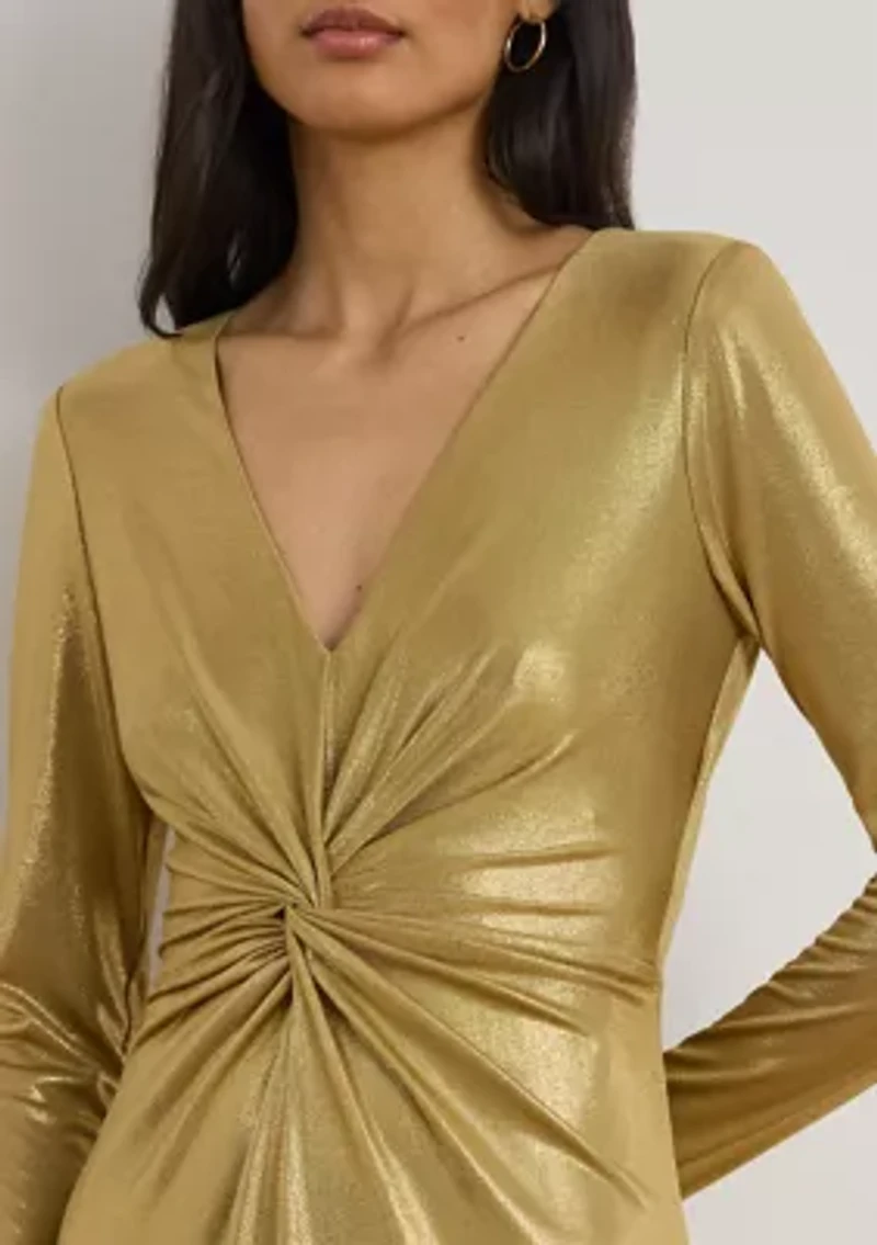 Women's Metallic Jersey Twist-Front Gown