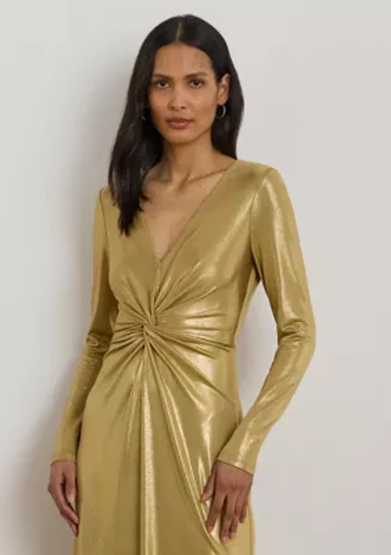 Women's Metallic Jersey Twist-Front Gown