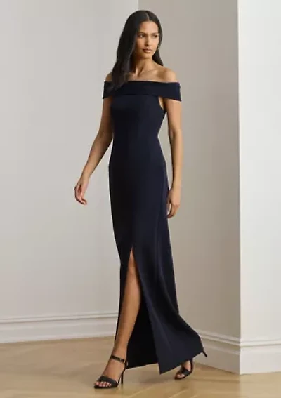 Crepe Off-the-Shoulder Gown
