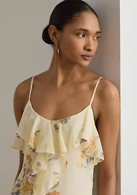 Floral Ruffle-Trim Georgette Gown