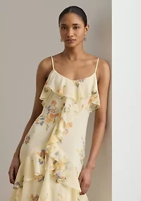 Floral Ruffle-Trim Georgette Gown