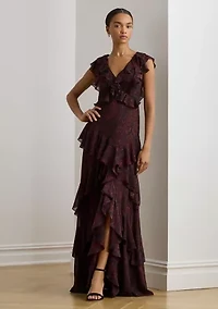 Women's Paisley Ruffle-Trim Georgette Gown