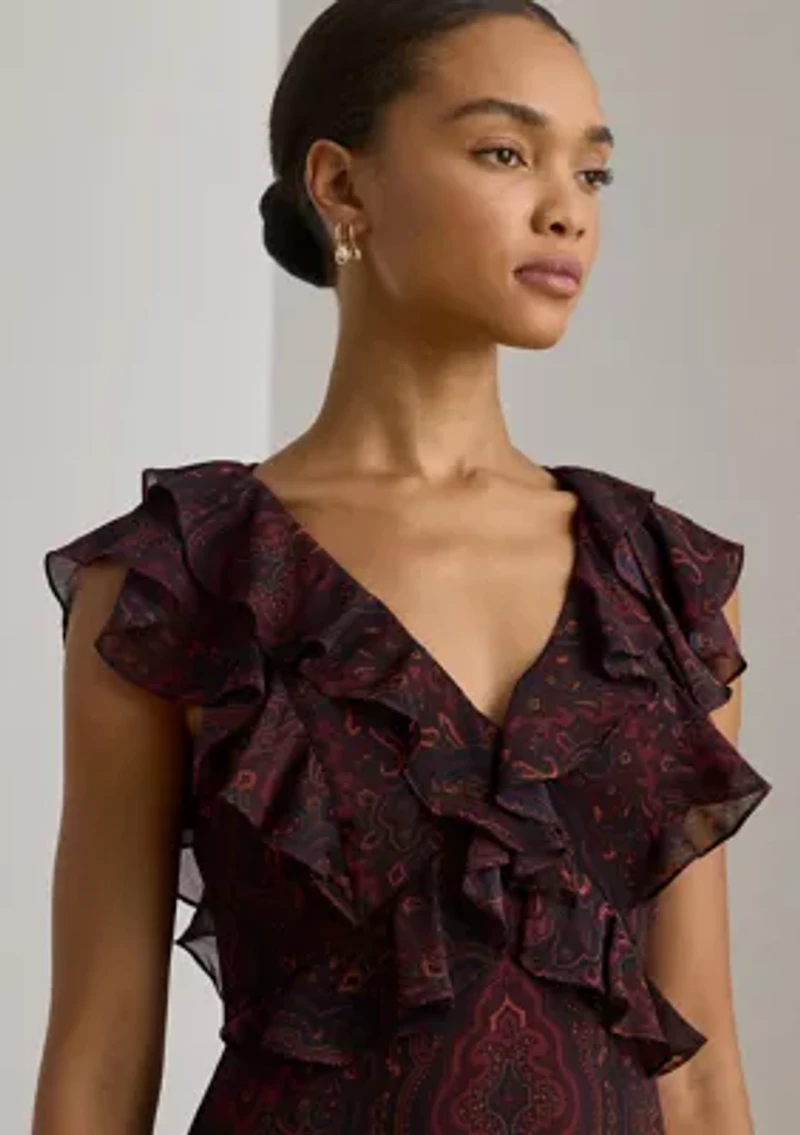 Women's Paisley Ruffle-Trim Georgette Gown