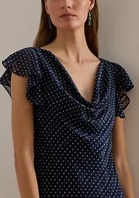 Women's Polka-Dot Burn-Out Satin Cowl Neck Gown