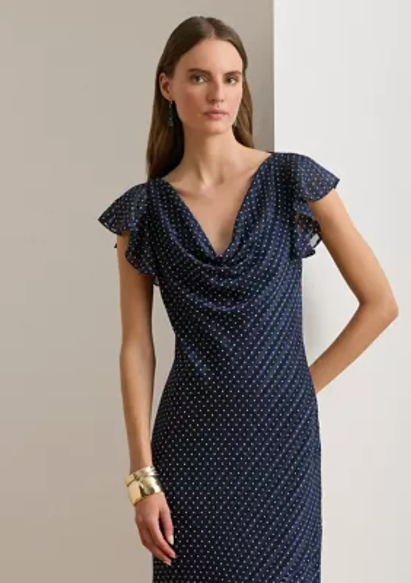 Women's Polka-Dot Burn-Out Satin Cowl Neck Gown