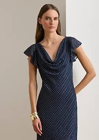 Women's Polka-Dot Burn-Out Satin Cowl Neck Gown