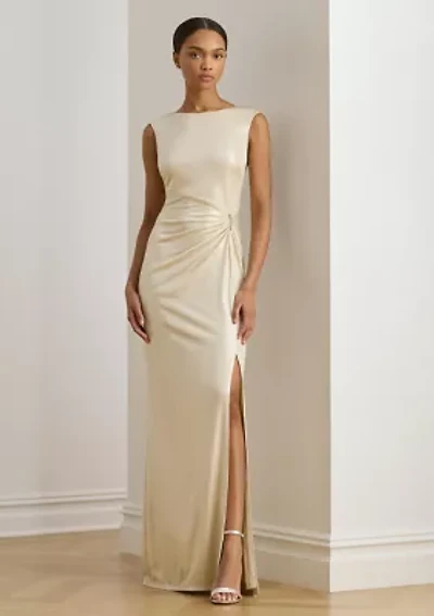 Women's Buckle-Trim Metallic Jersey Gown