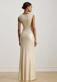 Women's Buckle-Trim Metallic Jersey Gown