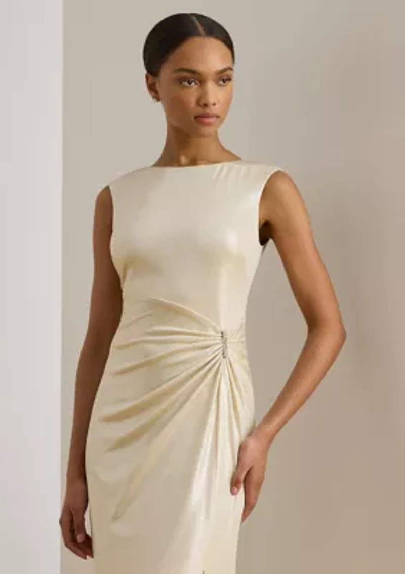 Women's Buckle-Trim Metallic Jersey Gown