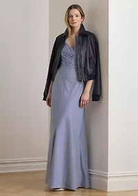 Women's Striped Pleated Taffeta Sleeveless Gown