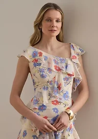Floral Ruffle-Trim Georgette Tiered Gown