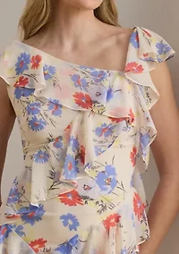 Floral Ruffle-Trim Georgette Tiered Gown