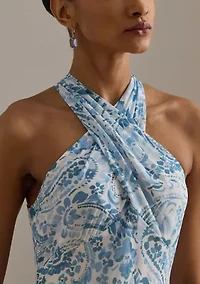 Women's Paisley Crinkle Georgette Halter Gown