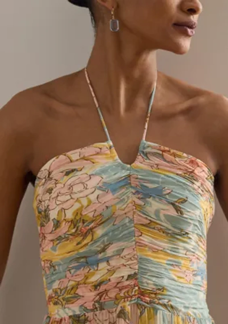 Women's Floral Georgette Tiered Halter Gown