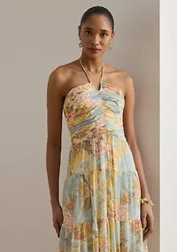 Women's Floral Georgette Tiered Halter Gown