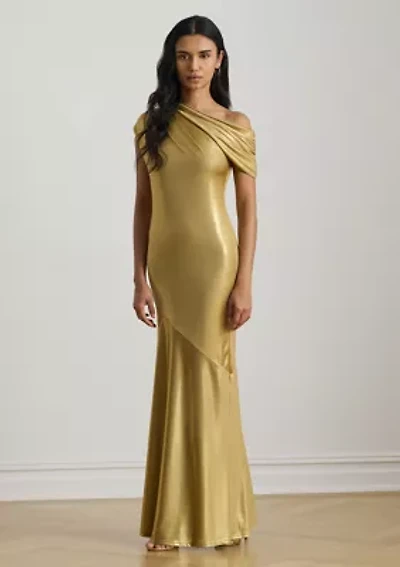 Women's Metallic Jersey Off-the-Shoulder Gown