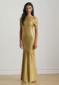 Women's Metallic Jersey Off-the-Shoulder Gown