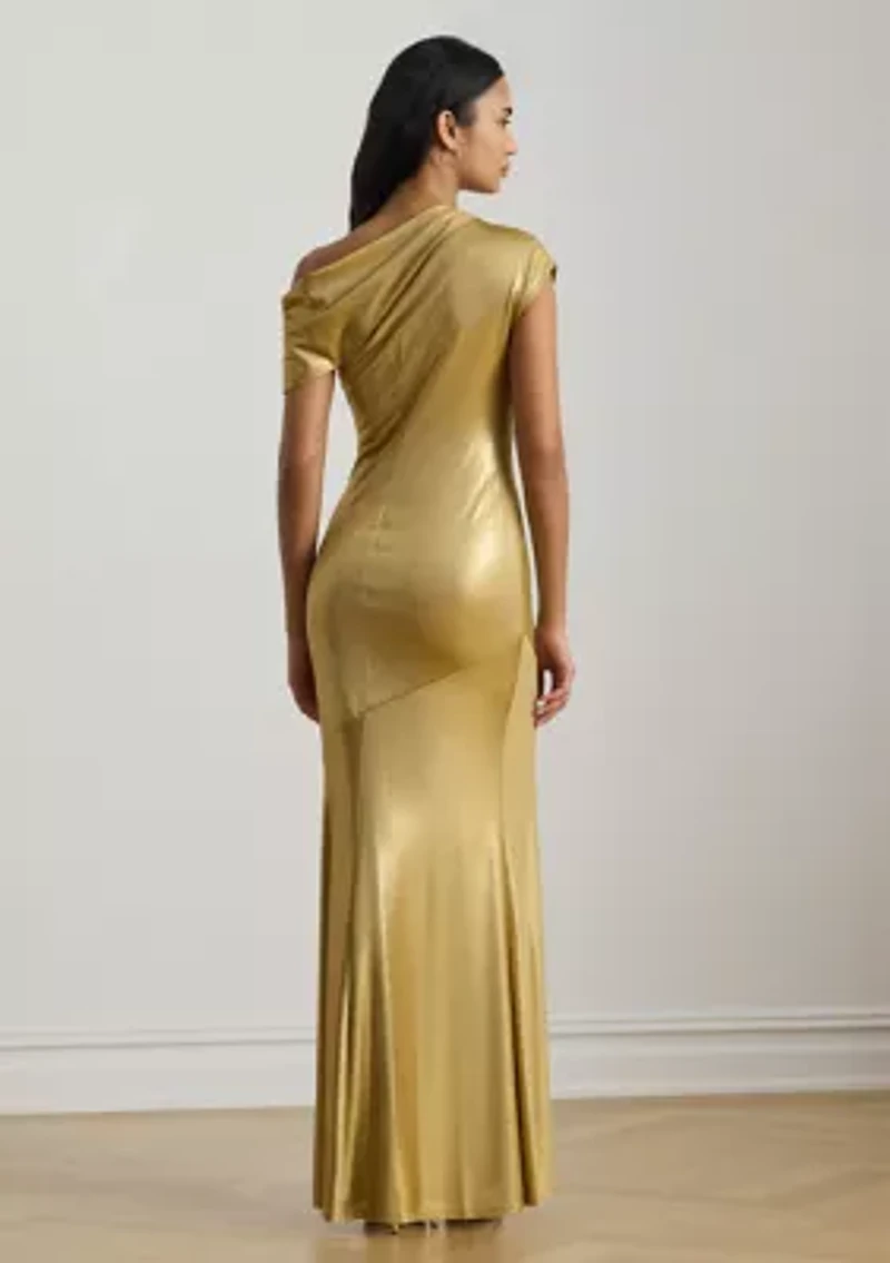 Women's Metallic Jersey Off-the-Shoulder Gown