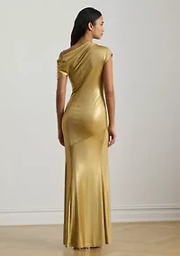 Women's Metallic Jersey Off-the-Shoulder Gown