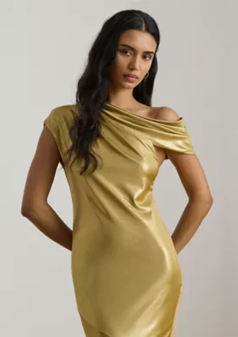 Women's Metallic Jersey Off-the-Shoulder Gown