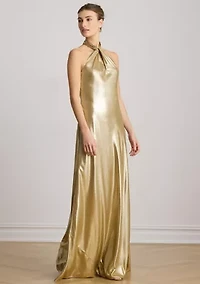 Women's Metallic Chiffon Halter Gown