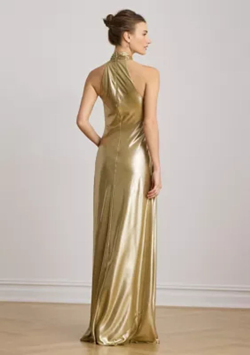 Women's Metallic Chiffon Halter Gown