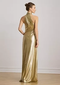 Women's Metallic Chiffon Halter Gown