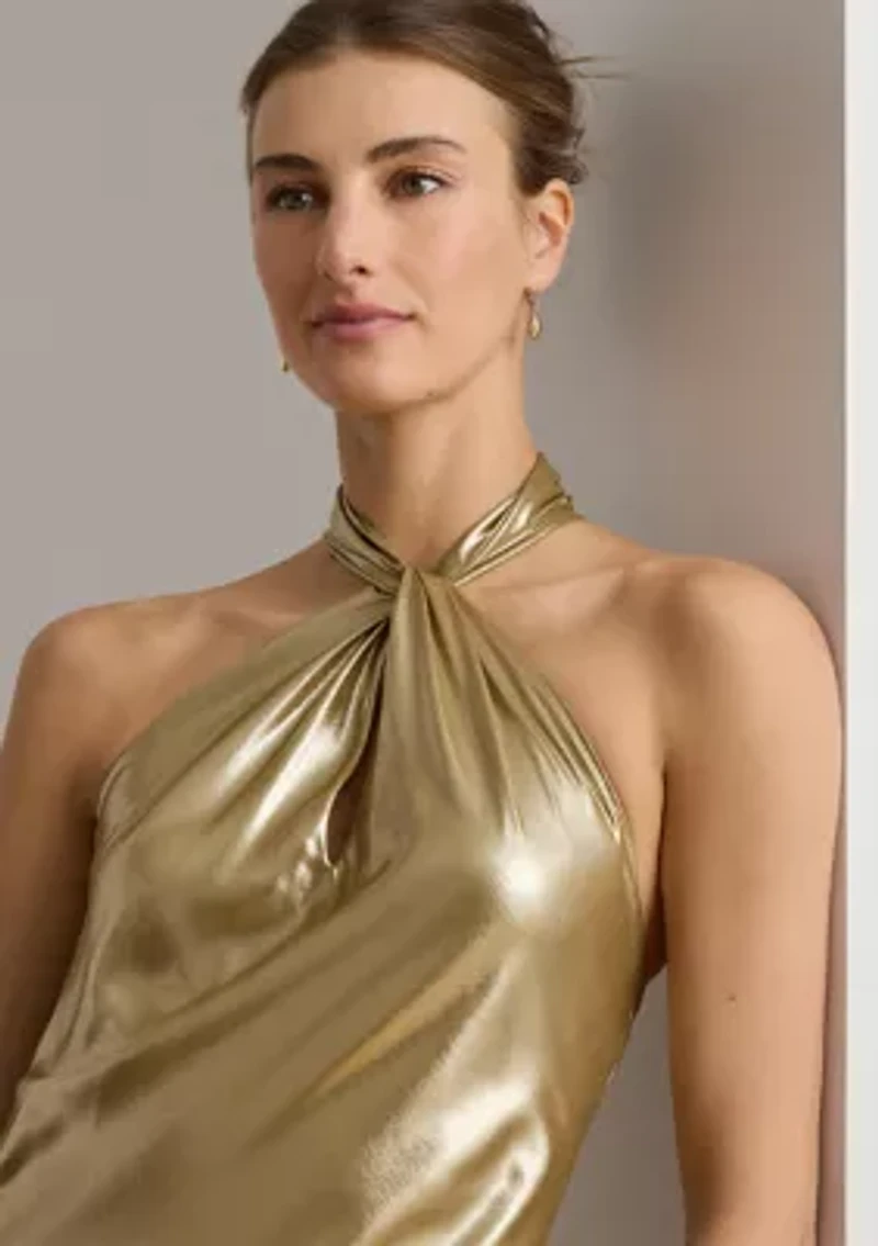 Women's Metallic Chiffon Halter Gown