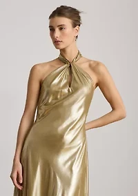 Women's Metallic Chiffon Halter Gown