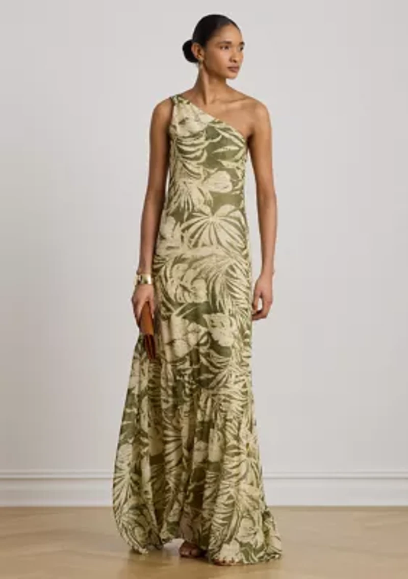 Women's Print Georgette One-Shoulder Gown