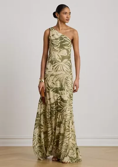 Women's Print Georgette One-Shoulder Gown