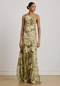 Women's Print Georgette One-Shoulder Gown