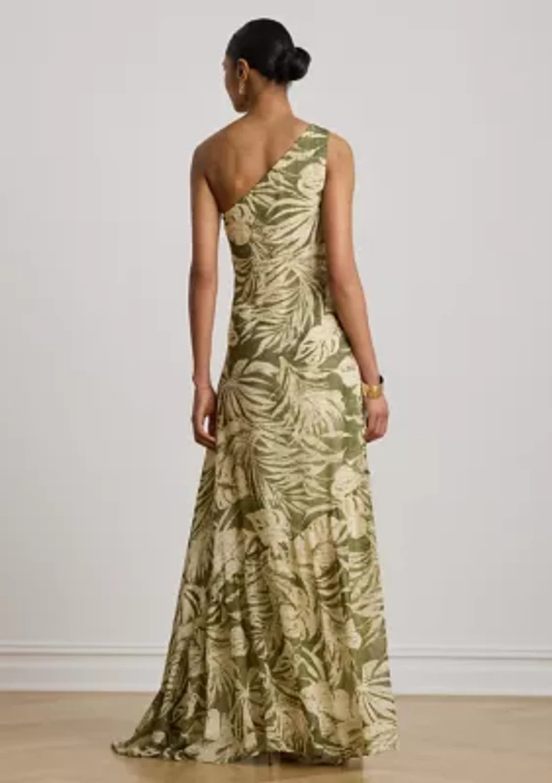 Women's Print Georgette One-Shoulder Gown